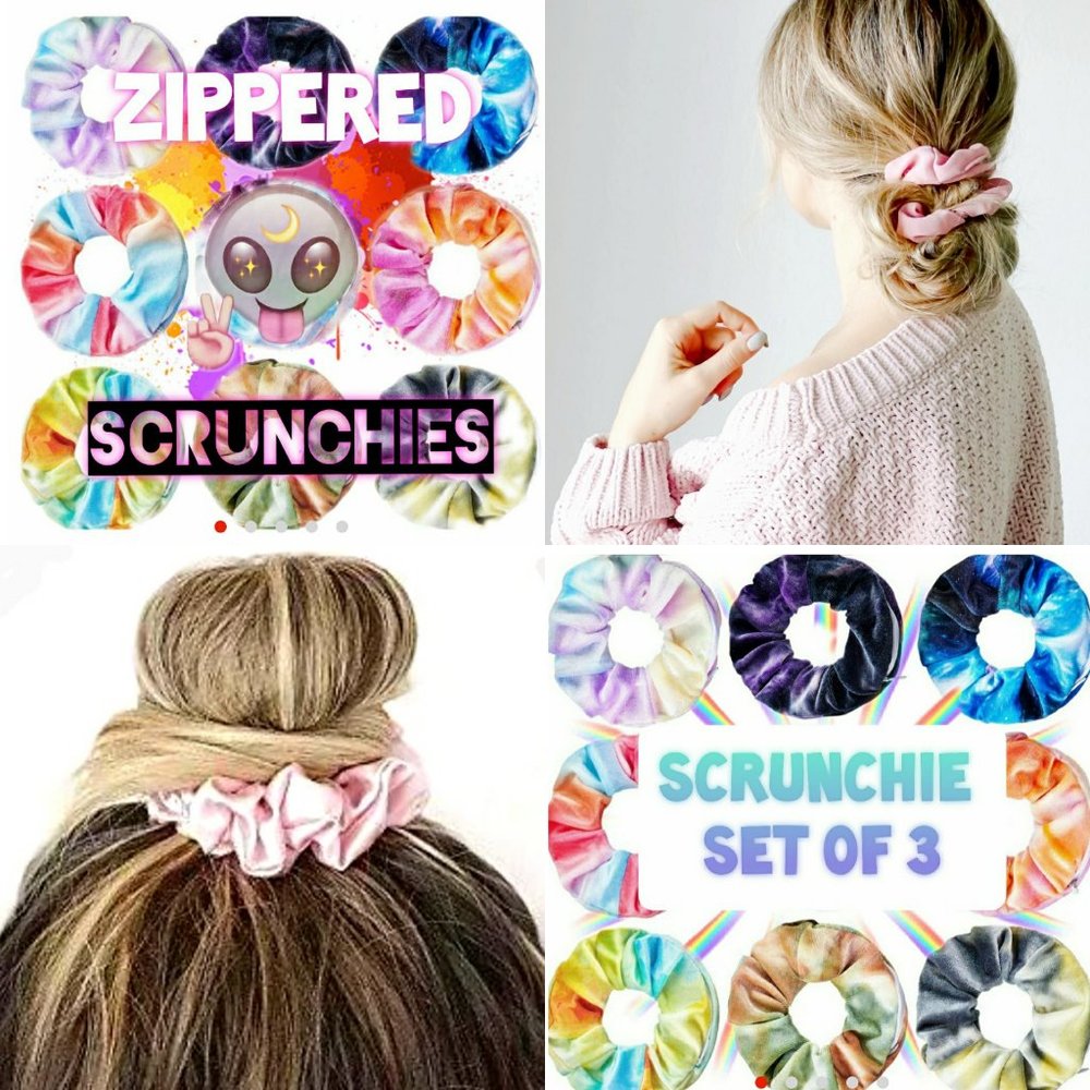 ZIPPER Scrunchie 3pks Tie Dye Velvet Hair Accessory New - Picture 4 of 13